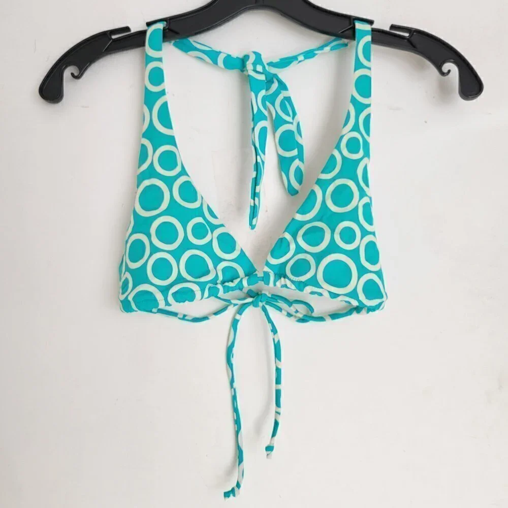 Victoria's Secret Teal Circle Pattern Triangle Bikini Top Swimsuit Size Medium